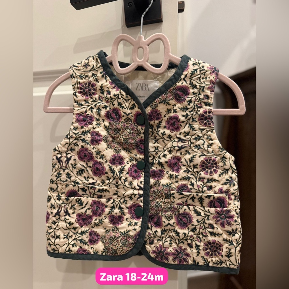 Zara Cream Floral Vest with Purple and Green